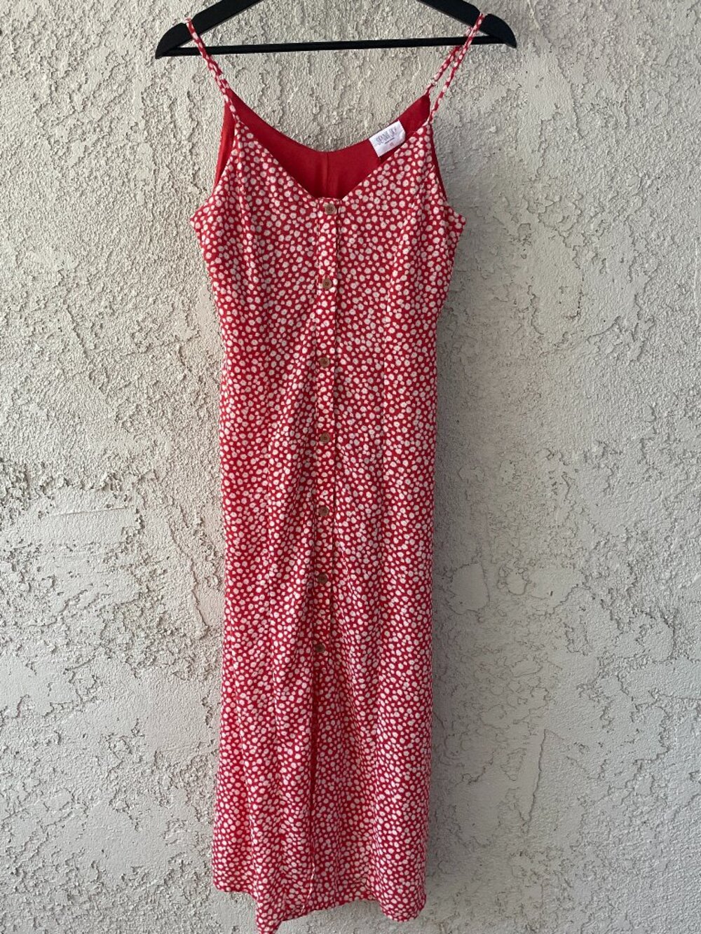 90s Slip Dress Cottagecore Red Floral Button Front Midi Dress XS Summer Picnic